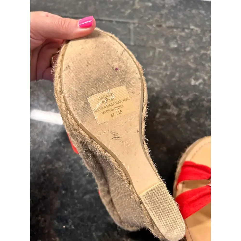 Colin Stuart Suede Espadrille Heel Wedges Sandals Bohemian Tomato‎ Beige SZ 7.5B